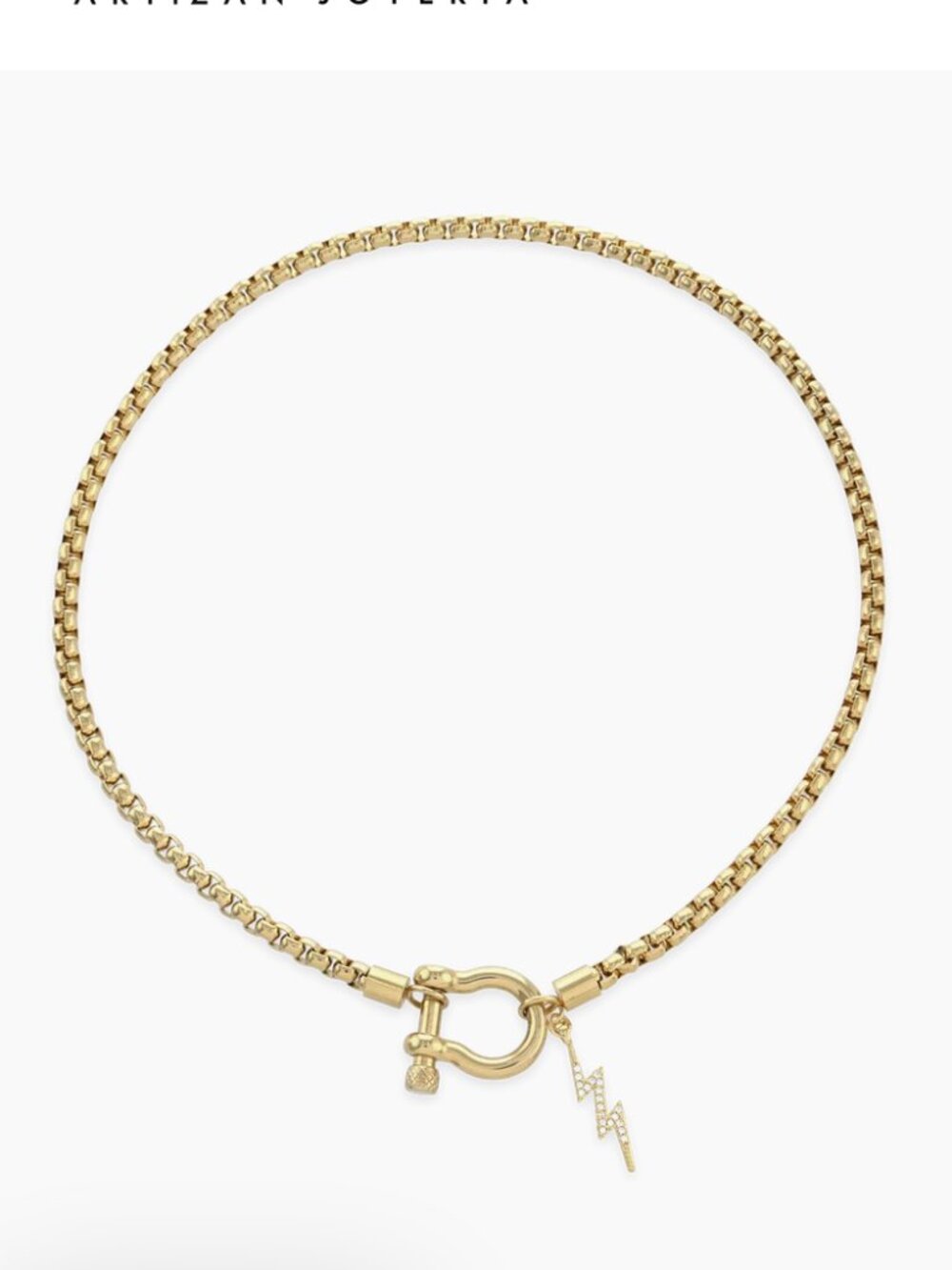 Artizan Joyeria Gold Box Chain Necklace with Lightning Charm